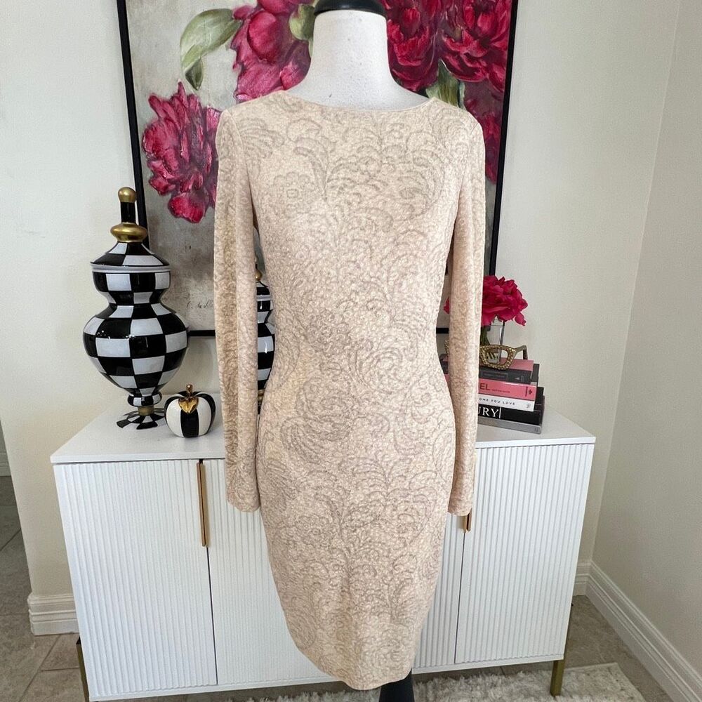 Bell Badgley Mischka Women's Bodycon Sheath Dress Cream Metallic Gold Size 2